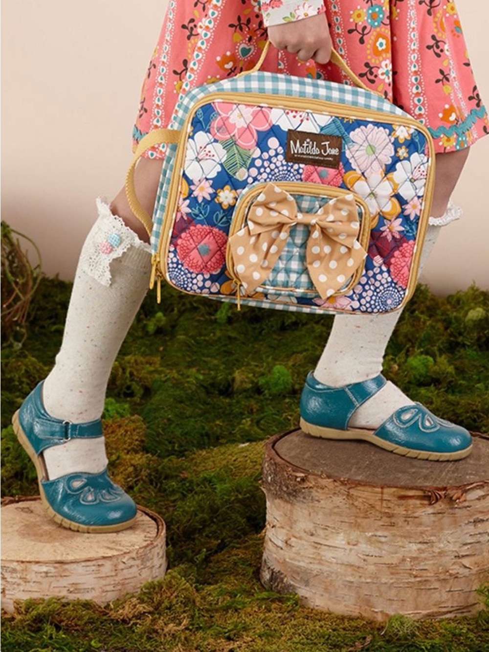 Matilda Jane Scholarly Me Floral Quilted Lunch Bag - Blue, Mustard & Pink